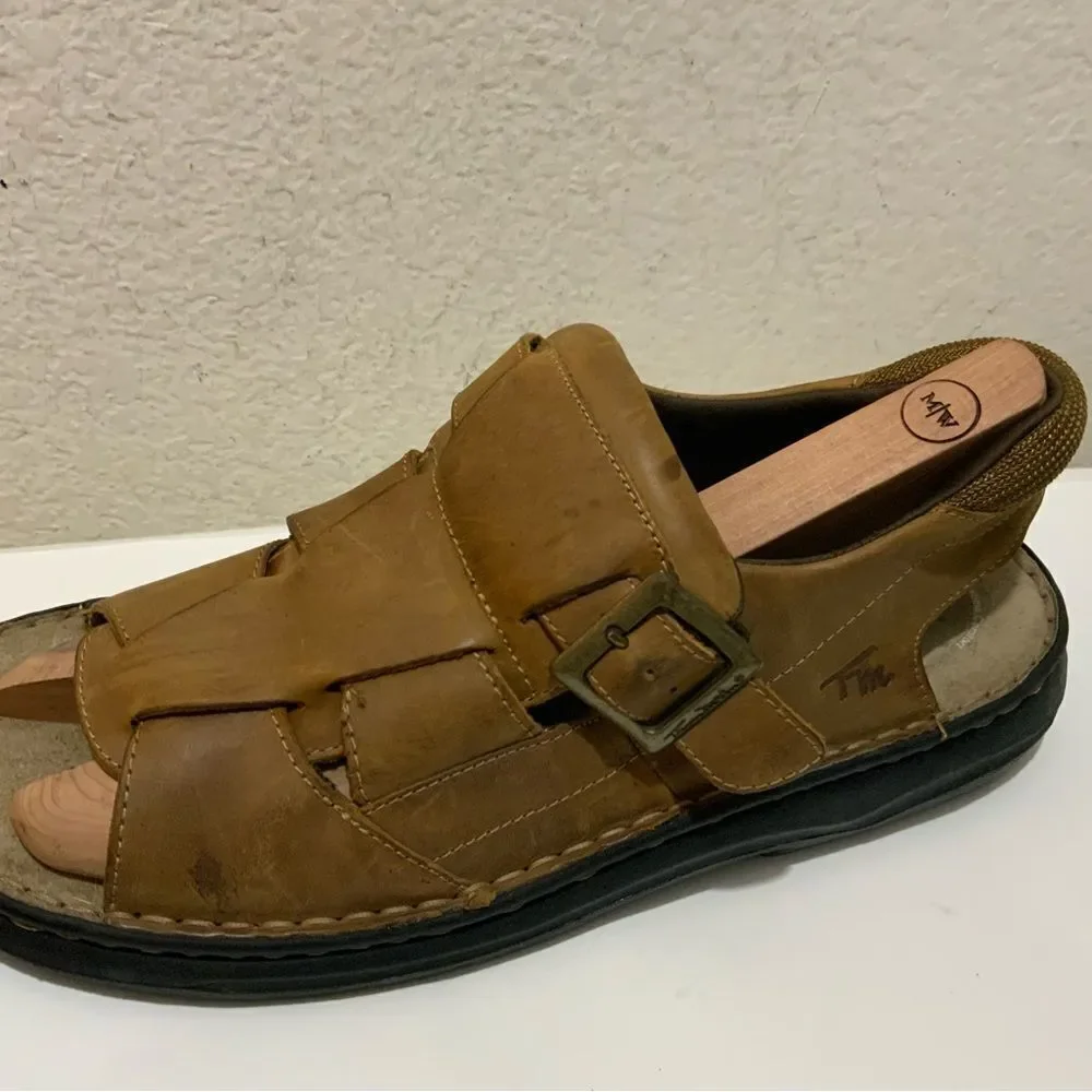 Thom McAn Men’s Size 13 Brown Open Toe Buckle Sandals Upper Leather
